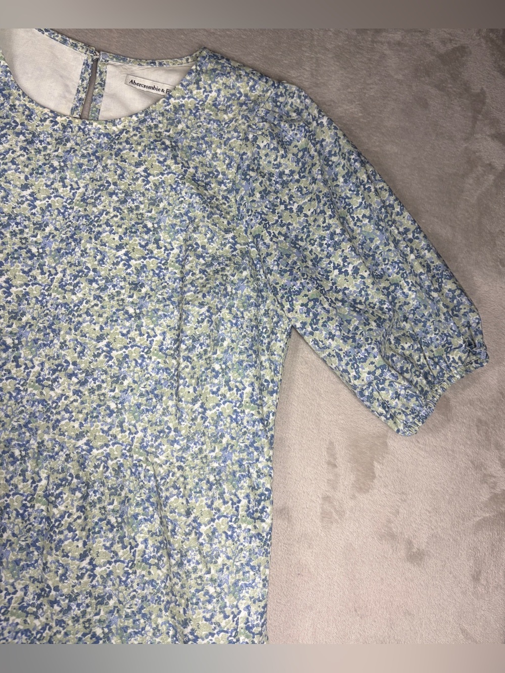 Abercrombie & Fitch Floral Short Puff Sleeve Green Blue White Mini Dress Small - Picture 3 of 16